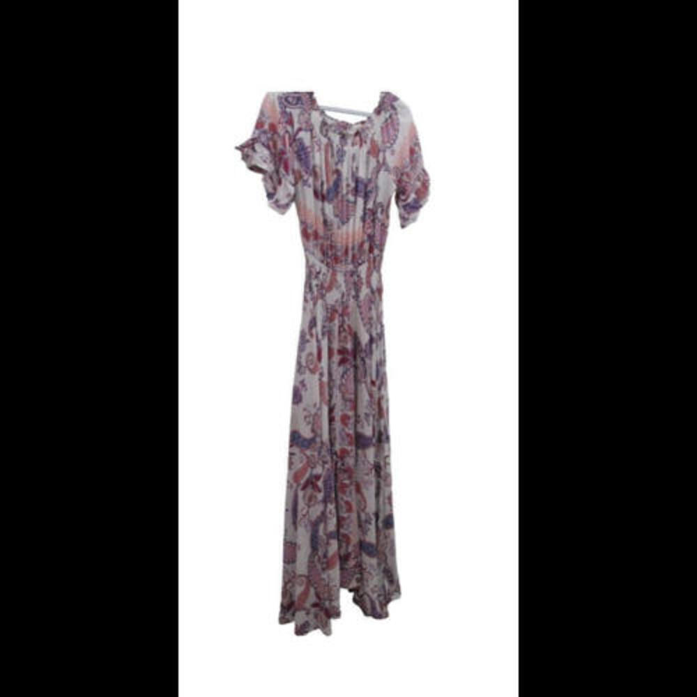 Jaase Womens Boho Paisley Print Off Shoulder White Maxi Dress Size Small READ‌